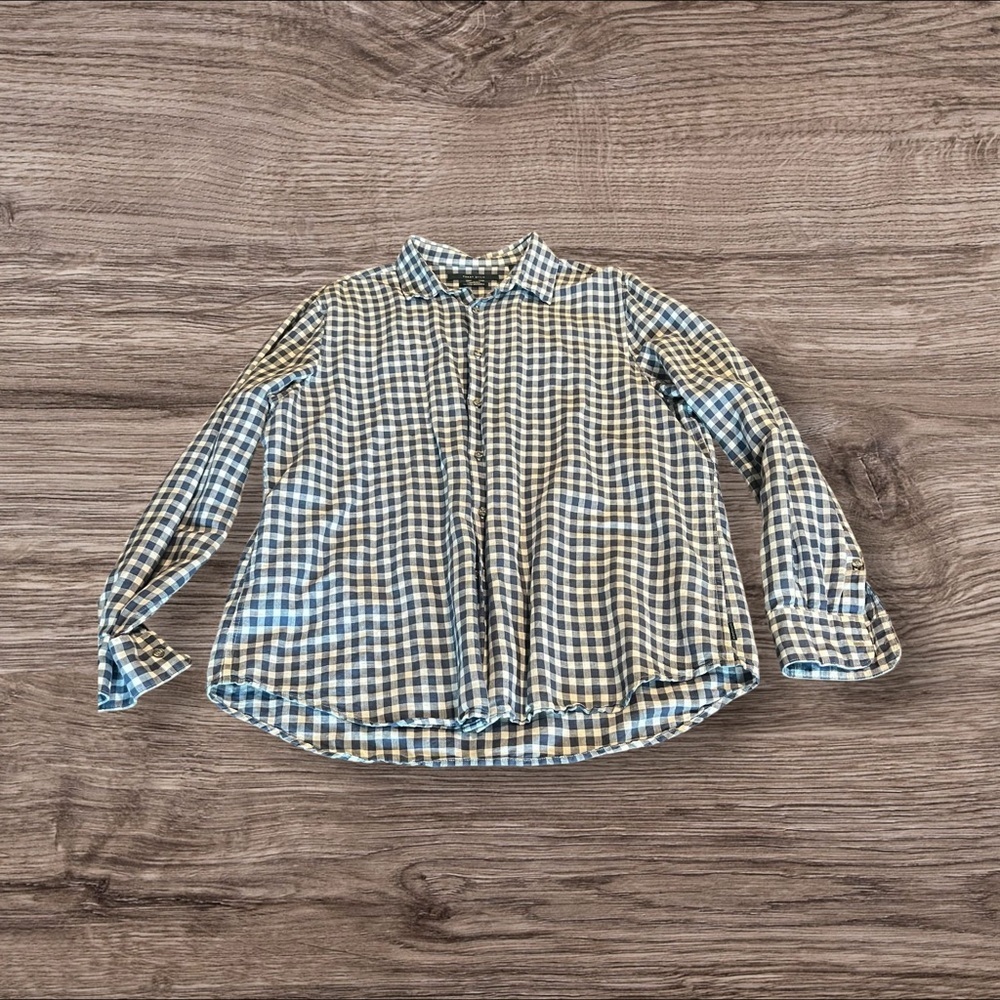 Perry Ellis Men’s Linen Blend Checked Button Up Shirt Size XL Blue White
